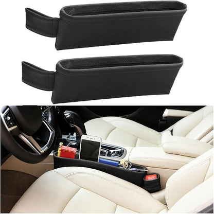 2PCS Car Seat Gap Filler Organizer, Leather Seat Gap Catcher Holder Pocket for Phones Keys Glasses, Auto Center Console Side Crevice Stopper Storage Box, Universal for Vehicles (Black) by Unknown