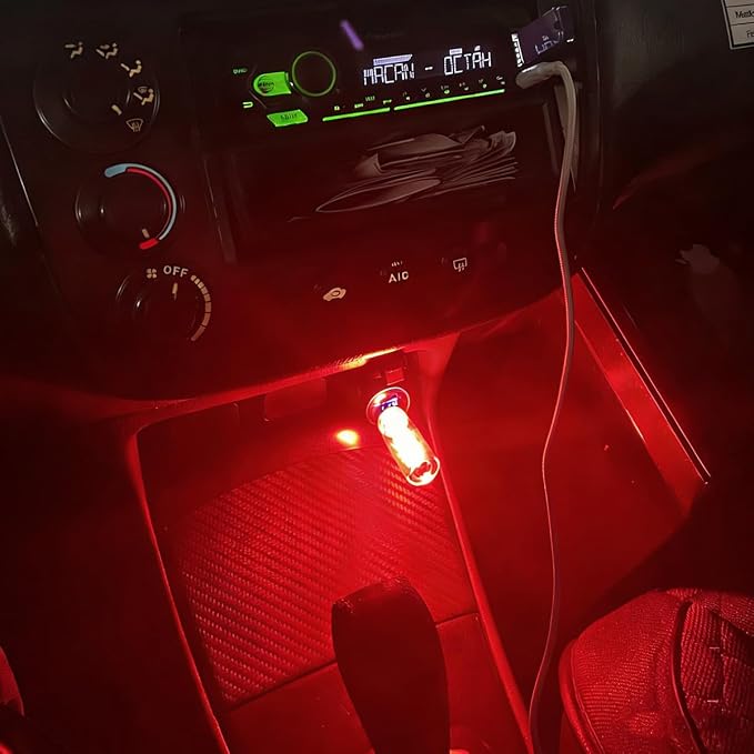 2 PCS Car USB Night Light Bulb, Touch Dimmable Car Interior Ambient Lights, Mini Retro Glass Bottle LED Lamp, Plug-in USB Mood Light for Vehicle, Bedroom, Camping(Red) - Image 2