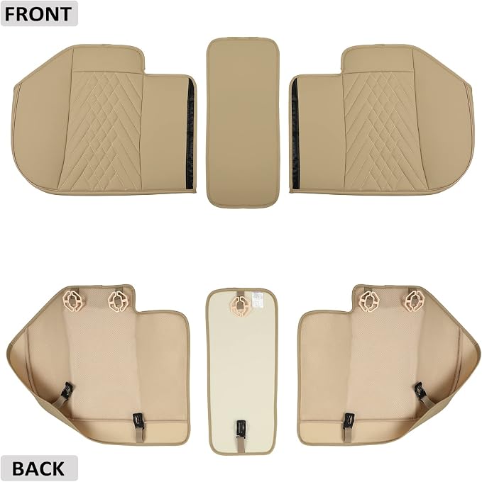 GIANT PANDA Premium PU Leather Rear Car Seat Cover Protector, Luxury Adjustable Anti-Slip Bottom Bench Seat Cover (50~55.5''),Fits 90% of Vehicles, Back Seat Cover, Beige - Image 8