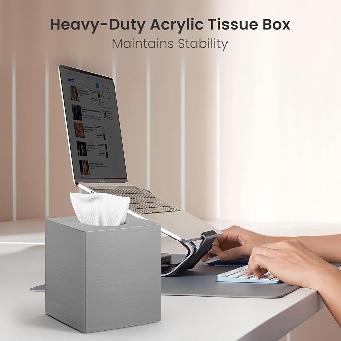Tissue Box Cover,Square Acrylic Tissue Holder with Non-Slip Base,Sliver | Fits standard facial tissue boxes,modern decorative aesthetic for bathroom countertops,dressers,night stand,parlors,office - Image 6