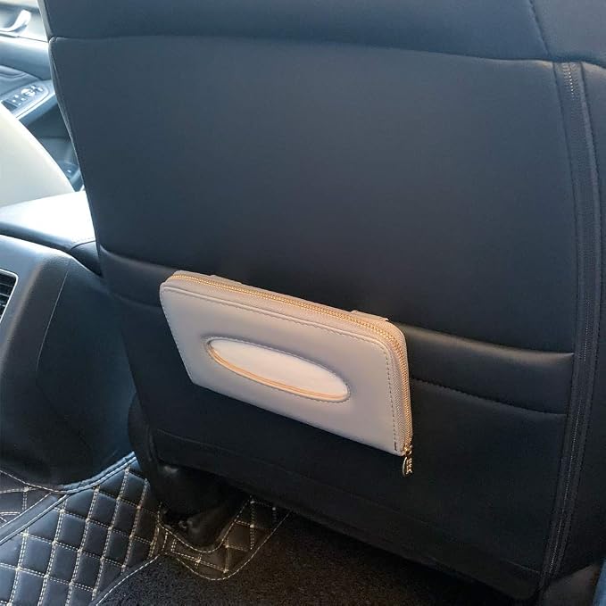 Car Tissue Holder, Sun Visor Tissue Holder, Car Visor Napkin Holder, PU Leather Backseat Tissue Case Holder for Auto Vehicle with Zipper (Grey) - Image 4