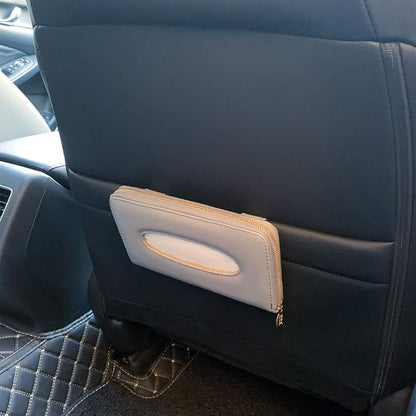 Car Tissue Holder, Sun Visor Tissue Holder, Car Visor Napkin Holder, PU Leather Backseat Tissue Case Holder for Auto Vehicle with Zipper (Grey) - Image 4