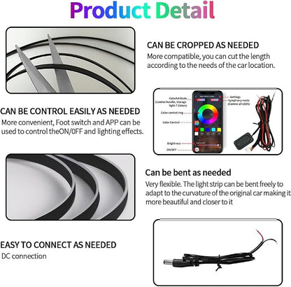 Interior Car Strip Lights Dreamcolor Acrylic Car Decorative Lights with Smart APP Control Multicolor Internal Lighting Kit Music&DIY Function Ambient Fiber Optic Strip LEDs (Muticolor 18 in 1) - Image 6