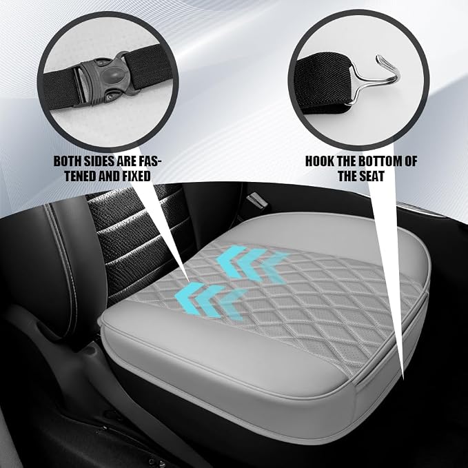 Leather Front Car Seat Covers, Car Bottom Seat Cover, Anti Slip Leather Auto Front Seat Cushion Cover with Storage Pocket, Waterproof Bottom Auto Seats Cushion Pad Mat for Vehicles (Grey) - Image 5