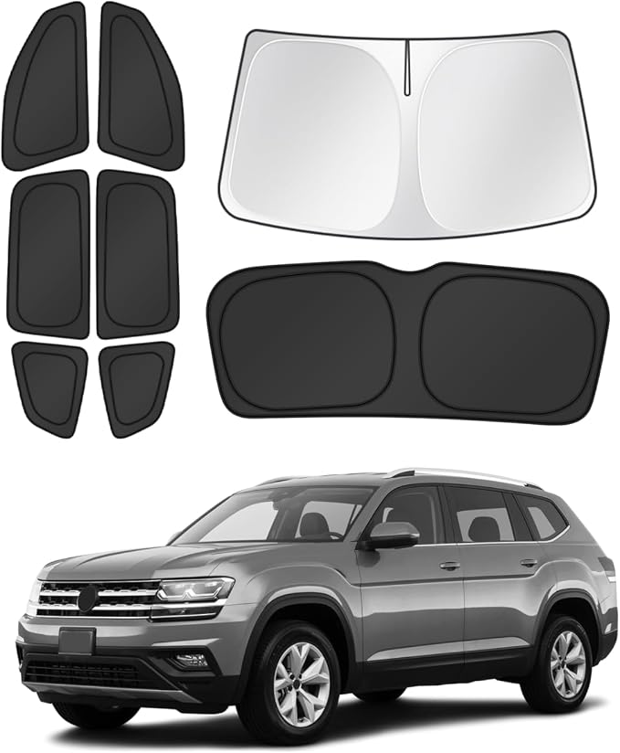 Canvcle Window Shades for 2018-2025 2026 Volkswagen VW Atlas Accessories Windshield Sun Shade Side Rear Window Cover Sunshade Sun Shield Privacy Protection for Camping Keep Vehicle Cool Black 8PCS by Canvcle