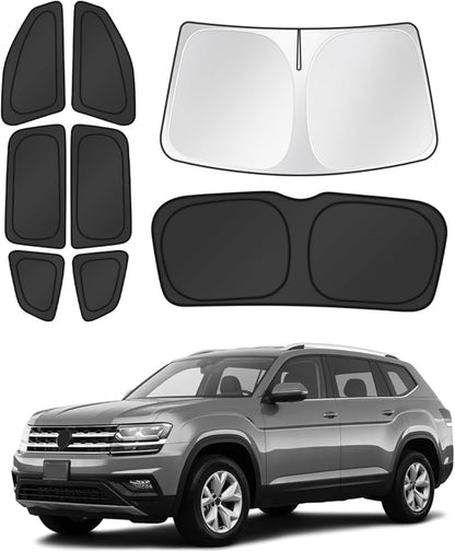 Canvcle Window Shades for 2018-2025 2026 Volkswagen VW Atlas Accessories Windshield Sun Shade Side Rear Window Cover Sunshade Sun Shield Privacy Protection for Camping Keep Vehicle Cool Black 8PCS by Canvcle