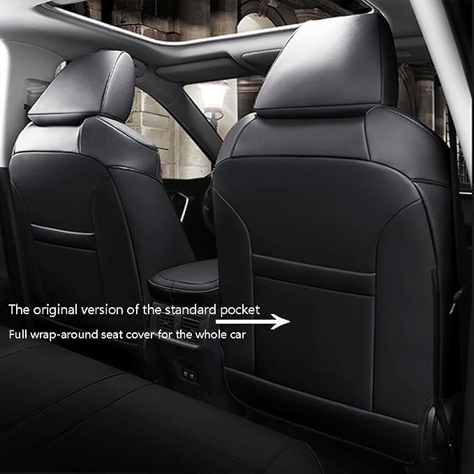CocheFamilia Custom Fit RAV4 Car Seat Covers for Select Toyota RAV4 LE 2013 2014 2015 2016 2017 2018 (NOT for Hybrid) - Full Set, Leather (Black and Grey) - Image 3