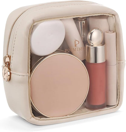 Clear Makeup Bag,Easy to Find Mini Makeup Bag for Purse,Travel Makeup Bag for Car, Compact Cosmetic Pouch for Daily Essentials,Beige by Pocmimut