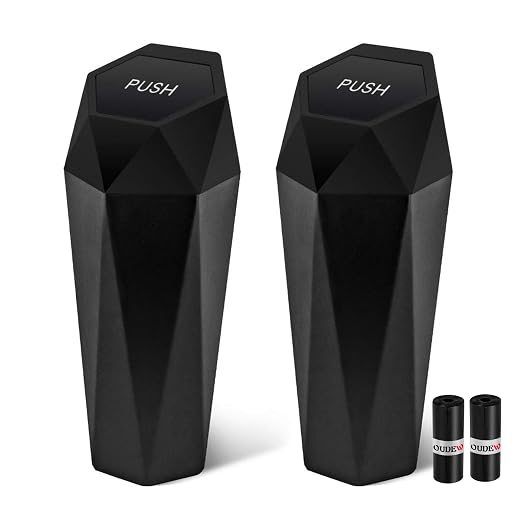 Car Trash Can with Lid, Leakproof, 30 Trash Bags, Black, 2 Pack | Small Garbage Can for Car, Car Accessories for Interior, Multipurpose Organizers and Storage Solutions for Home, Office by OUDEW