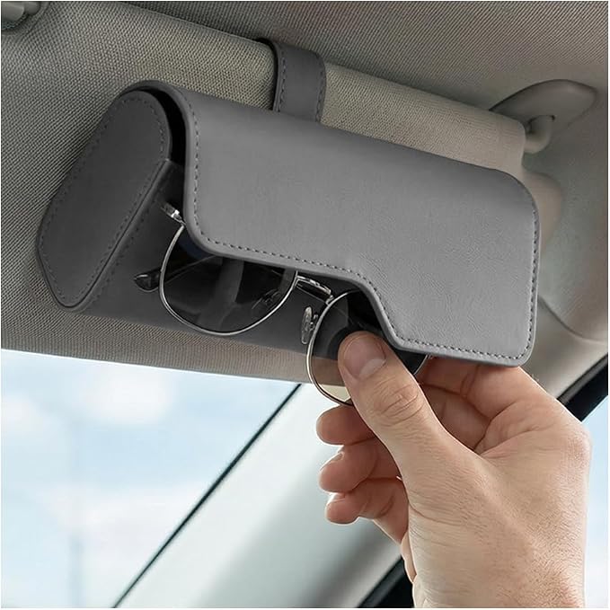 Sunglass Holder for Car Visor, Eyeglass Storage Case (Gray) | Vehicle Eyeglass Hanger Protective Storage Case, Automotive Interior Sun Visor Glasses Organizer Box, Universal Fit - Image 3