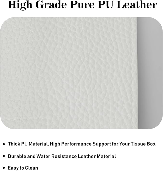 Tissue Box Cover Holder Square Tissue Cube Cover PU Leather Tissue Organizer with Bottom Belt for Bathroom, Tabletop, Car, Night Stands, Office, Home, Kitchen (1, White) - Image 5