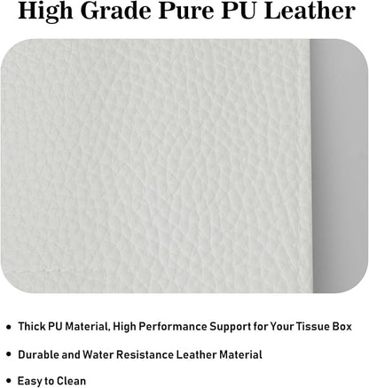 Tissue Box Cover Holder Square Tissue Cube Cover PU Leather Tissue Organizer with Bottom Belt for Bathroom, Tabletop, Car, Night Stands, Office, Home, Kitchen (1, White) - Image 5