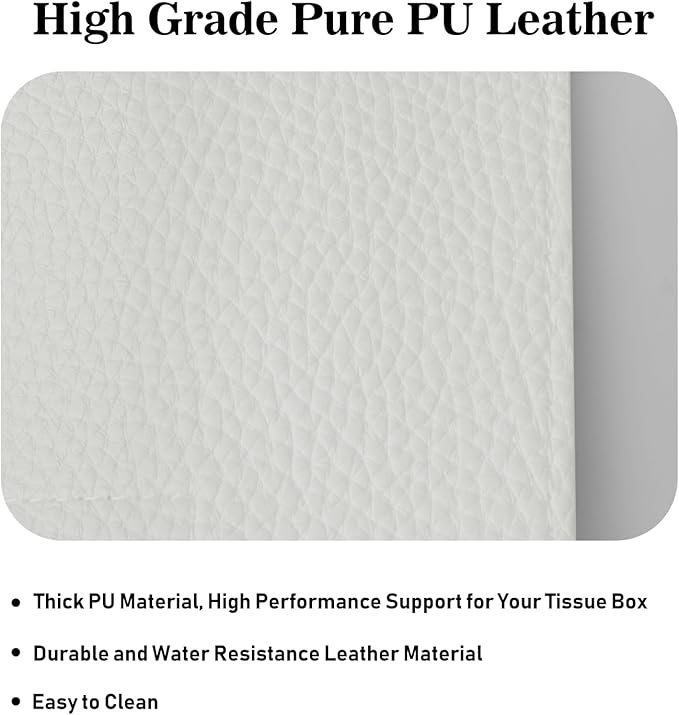 Tissue Box Cover Holder Square Tissue Cube Cover PU Leather Tissue Organizer with Bottom Belt for Bathroom, Tabletop, Car, Night Stands, Office, Home, Kitchen (2, White) - Image 5