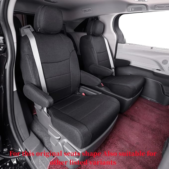 Sienna Car Seat Covers Custom Fit for 2011-2020 Toyota Sienna XLE,Limited,Limited Premium,7-Seater,2nd Row Captain Seats w/Foot Rest,Full Coverage Polyester Seat Protector (Full Set,Black) - Image 4