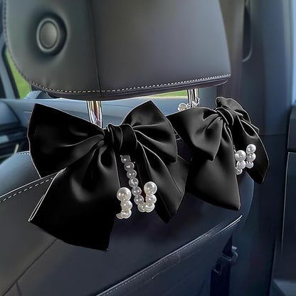 2 PCS Bow Pearl Car Seat Headrest Hook – Cute Purse Hook for Car, Girly Interior Decoration Accessories Hook Hanger, Seatback Holder for Purses & Bags, Elegant Car Organizer (Black) by Unknown