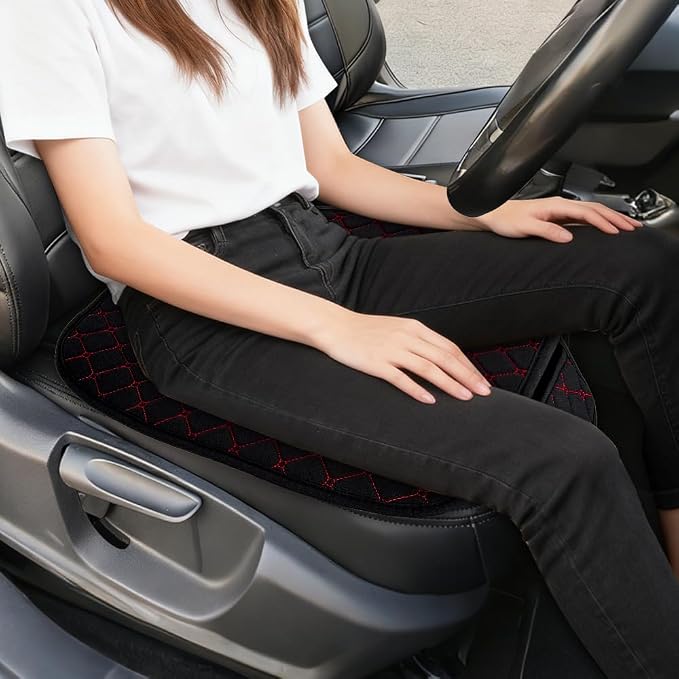 Leather Front Car Seat Cover, Anti-Slip Car Seat Bottom Covers, Full Wrapped Bottom Seat Protectors with Storage Pocket, Universal Comfortable Seat Cushion Fit Vehicles SUVs Trucks (K2-Black Red) - Image 3