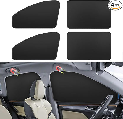 Window Sun Shade Car Curtains - Side Thiken Sun Shades Magnetic 100% Block Light Car Window Covers with Cooler Feeling (Black, T-4pcs) by QZZYXYL