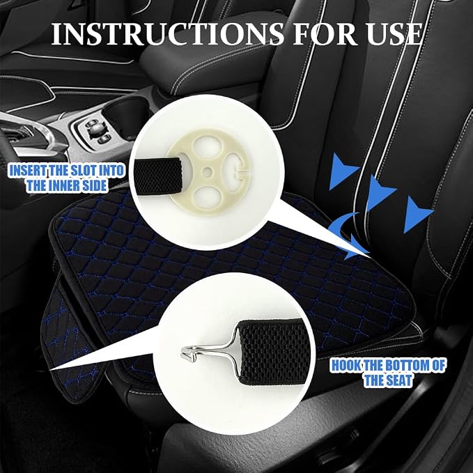 Leather Front Car Seat Cover, Anti-Slip Car Seat Bottom Covers, Full Wrapped Bottom Seat Protectors with Storage Pocket, Universal Comfortable Seat Cushion Fit Vehicles SUVs Trucks (K2-Black Blue) - Image 4