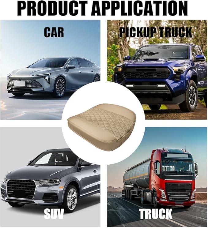 Leather Front Car Seat Covers, Car Bottom Seat Cover, Beige | Anti Slip Leather Auto Front Seat Cushion Cover with Storage Pocket, Waterproof Bottom Auto Seats Cushion Pad Mat for Cars - Image 7