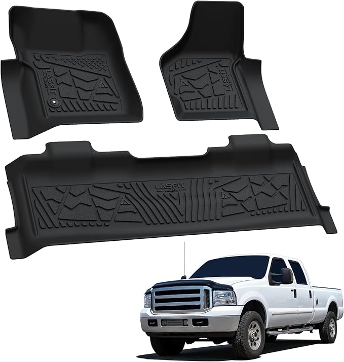 LASFIT Floor Mats for Ford F250 F350 F450 1999-2007 Crew Cab Carpet Floor | Super Duty Car Floor Liner Super Duty All Weather Full Cover Protector TPE , 1st & 2nd Row, 3pcs Black - Image 9