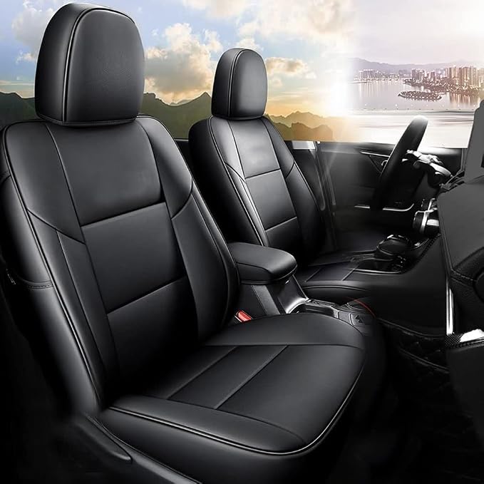 CocheFamilia Custom Fit RAV4 Car Seat Covers for Select Toyota RAV4 LE 2013 2014 2015 2016 2017 2018 (NOT for Hybrid) - Full Set, Leather (Black) by CocheFamilia