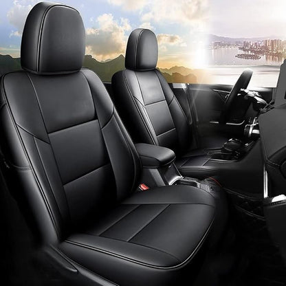 CocheFamilia Custom Fit RAV4 Car Seat Covers for Select Toyota RAV4 Limited XLE SE Platinum Adventure 2013 2014 2015 2016 2017 2018 (NOT for Hybrid) - Full Set,Leather (Black) by CocheFamilia