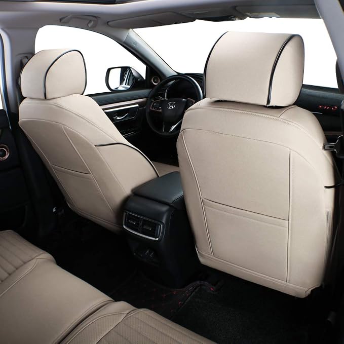 EKR Accord Seat Covers for Honda Accord 2023 2024 2025 2026 EX,SE &2023-2026 (Hybrid) Sport,EX-L,Sport-L,Touring,(Rear Row W/40/60 Split Backrest),Leather Seat Covers for Trucks Full Set (Beige) - Image 2