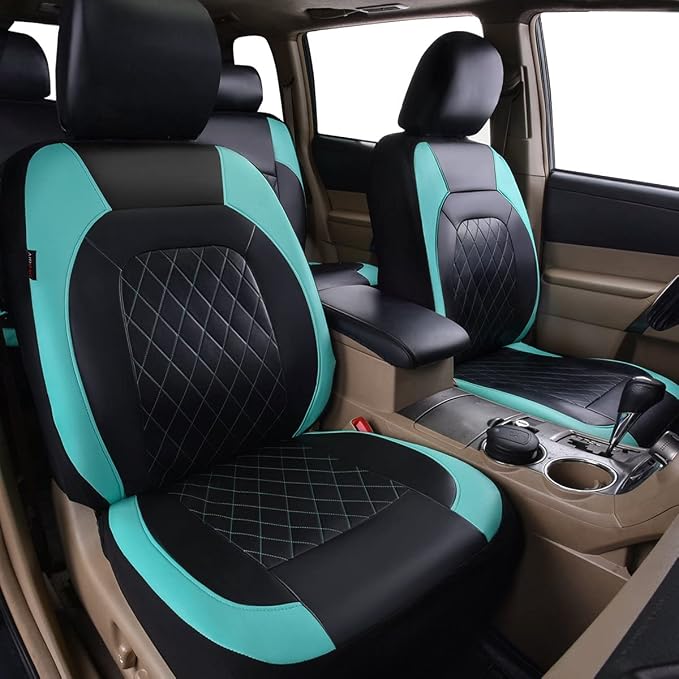 Universal Deluxe Pu Luxury Vinyl Faux Leather Car Seat Covers Full Set, Airbag Compatible, Breathable, Fit for Cars, Trucks, SUV (Black and Mint) - Image 7