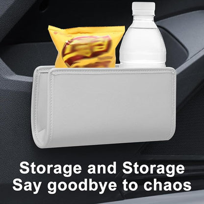 Car Seat Side Storage Pocket, Leather Hanging Foldable Multifunctional Vehicle Front Door Back Organizer Box, Waterproof Auto Interior Organizing Container, Universal fit(White) - Image 4
