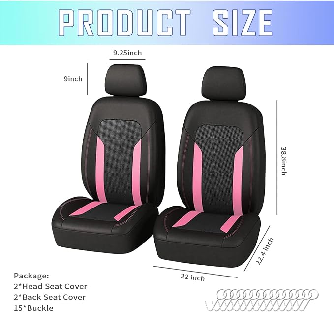 4PCS Cooling Car Seat Covers,Breathable Front Seat Covers with Mesh Construction and Foam Padding,Car Seat Protector to Reduce Back Sweating,Universal Car Interior for Car SUV (Pink) - Image 2