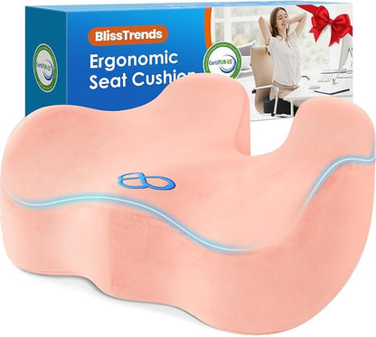 BlissTrends Extra Thick Seat Cushion for Office Chair & Car Seat, Pink | XX-Large Tailbone & Sciatica Relief, Ergonomic Support, High-Density Memory Foam, Comfort for Extended Sitting by BlissTrends