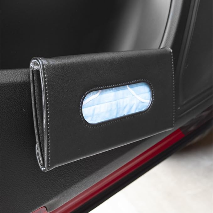 2PCS Car Tissue Holder Sun Visor Napkin Holder with Tissue Car Mask Holder | Refill Car Mask Holder PU Leather Tissue Box Tissue Box Holder Hanging Tissue Holder Mask Dispenser for Car - Image 6