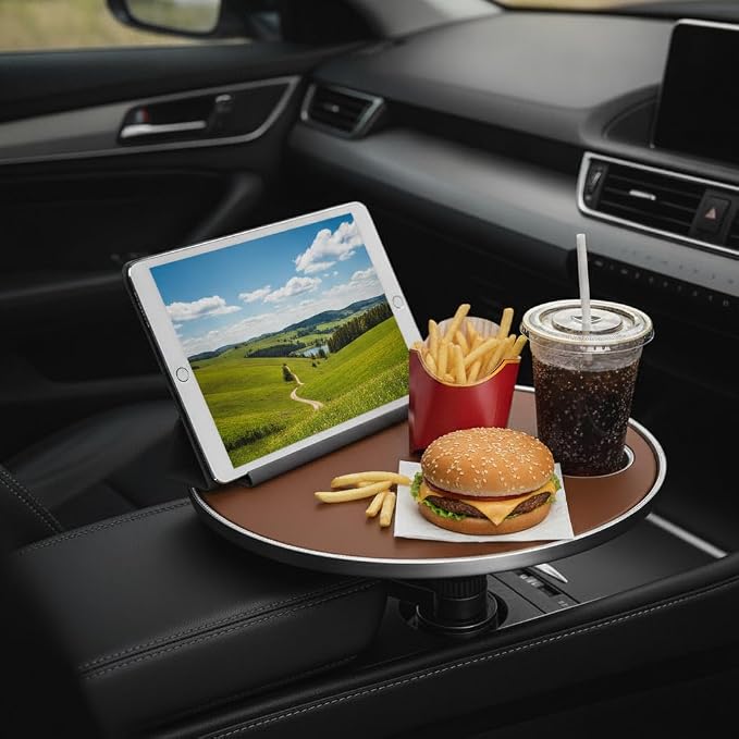 Car Desk for Laptop, Car Tray & Car Food Tray with Cup Holder ，Height-Adjustable 360° As Car Seat Tray Or Car Table Tray, Compatible with Tesla Model 3/Y/S, Ford/Most Vehicles (Orange) - Image 8