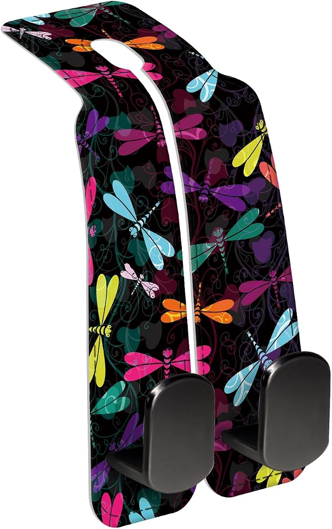 Car Seat Back Storage Headrest Hook, Premium Leather Double Metal Hook, Hanger Storage Organizer for Purse Cloth Bag, Car Interior Accessories Boho Cute Dragonfly by Unknown