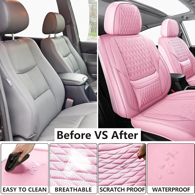 Front Seat Covers Custom Fit for Toyota Sienna 2021-2026, Pink | Lumbar Support, Luxury Faux Leather, Breathable, Anti-Slip, Airbag Compatible, Waterproof, Car Seat Protectors, 1 Row 2 Seats - Image 4