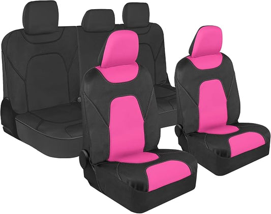 Motor Trend AquaShield Waterproof Pink Front Seat Covers, Black 60/40 Split Bench Rear Seat – Neoprene Front Car Seats Cover, SUV Seat Covers Protector - Interior Cover for Auto, Trucks, & Dog Owners by MotorTrend