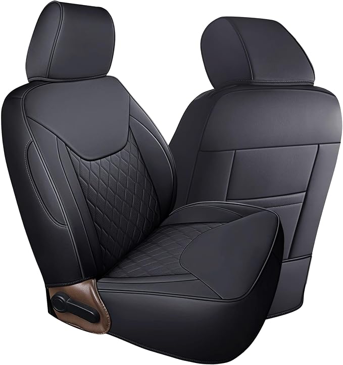 Coverado Seat Covers for Jeep Wrangler JK JL, Leather Front Seat Covers for Truck Automotive Wrangler Seat Covers Custom Fit for 2007-2026 Jeep Wrangler 2-Door/4-Door（Black） - Image 7