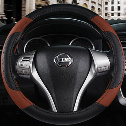 Leather Car Steering Wheel Cover, Universal Fit for Most Cars, Brown | Microfiber Leather,Non-Slip Breathable Auto Steering Wheel Protector - Image 3