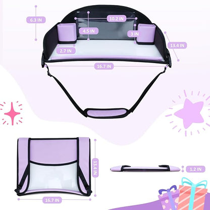 Toddler Car Seat Travel Tray FOR Road Trip Activities, Purple | Kids Carseat Tray With 16.7" x 13.4" Smooth Dry Erase Board, Cup holders, Ddjustable Strap & Shoulder Carry Strap - Image 7