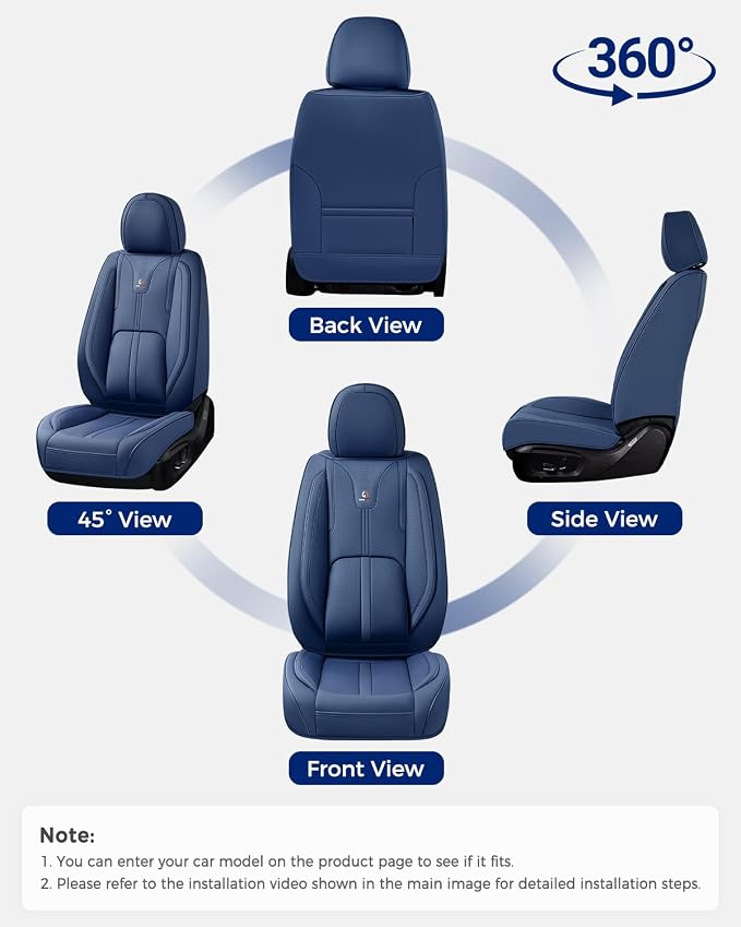 Huidasource Blue Front Seat Cover Luxury Nappa Leather, Front Car Seat Covers with Airbag, Front Storage Pocket, Lumbar Support, Cooling＆Heating, Seat Cover Universal Fit for Most Cars SUV Trucks Blue - Image 8