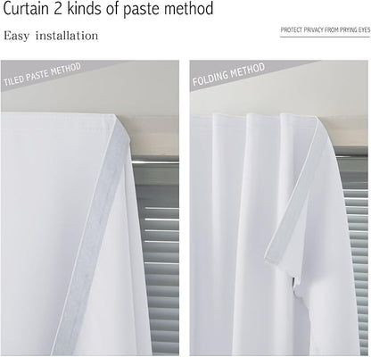 self Adhesive Curtains Portable Blackout Curtain Simple and Easy to Install Bedroom Window Thermal Lnsulated Kitchen Room Darkening Black Small Drapes, 35" W X 79" L, White, 1 Panel - Image 6