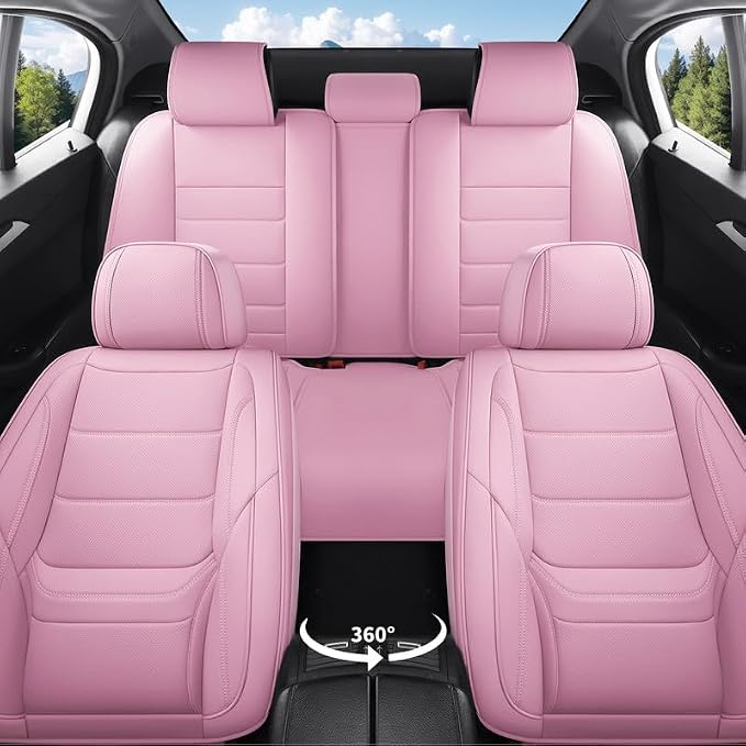 Car Seat Covers Full Set Custom Fit For Toyota Camry 2001-2026, Pink | Lumbar Support, Premium Faux Leather, Breathable, Anti-Slip, Airbag Compatible, Waterproof, Car Seat Protectors, 2 Row-5Seat - Image 2