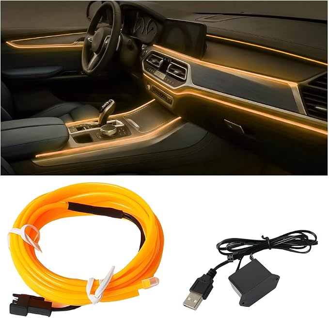 Car LED Strip Lights, 16.4FT 5V Waterproof Flexible Vehicle Ambient Lighting Kits with USB Port, Automotive Lamp Strips Decorations, Universal for SUV Automobile Truck (Yellow) by Unknown