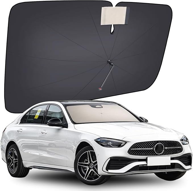 [2026 Upgrade] Coverado Windshield Sun Shade, UPF80+ Sunshade for Car Windshield Blocks Heat & UV Rays, Thickened Vinyl Coating Keep Cool Protect Interior, M 57”x32” for Sedans/SUVs by COVERADOAUTO