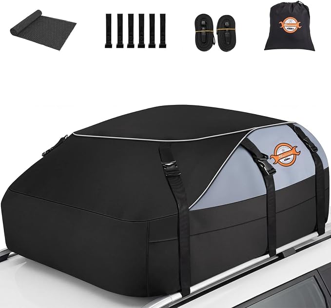 Sailnovo 20 Cu Ft Rooftop Cargo Carrier, Waterproof Soft Shell Roof Bag | Fits Vehicle with/without Rack, Anti-Slip Mat, 6 Reinforced Straps, 6 Door Hooks, Ideal for Camping and Road Trips by Sailnovo