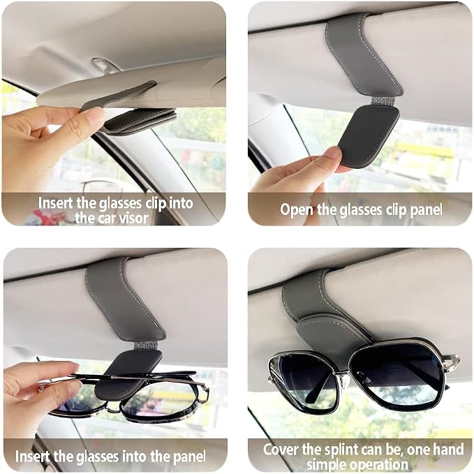 Sunglass Holder for Car, Magnetic Leather Eyeglass Hanger Clip for Car Sun Visor, Sunglasses Holder and Ticket Card Clip for Car Visor Accessories (1Pack Gray) - Image 4
