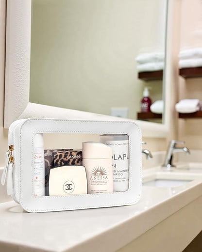Clear Sunscreen Makeup Bags Pouch, TSA Approved Toiletry Bag with Zipper, Portable Make Up Organizer Traveling Compact Car Bag for Beach Essentials(Clear-White) - Image 8