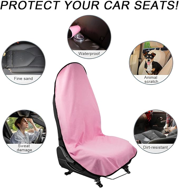 DXNQ 2PCS Car Towel Seat Cover, Waterproof Sweating Non-Slip Premium Soft Towel Carseat Protector, Universal Machine Washable Car Truck SUV Front Seat Cover for Gym Workout Beach Hiking (Pink) - Image 6