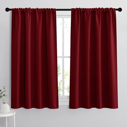RYB HOME Extra Wide Blackout Curtains for Bedroom Living Room 63 inch Long | Thermal Insulated, Privacy, Drapes for Large Window, Triple-weave Fabric, For Better Sleep, W62 x L63, Burgundy Red, 2 Panels by RYBHOME