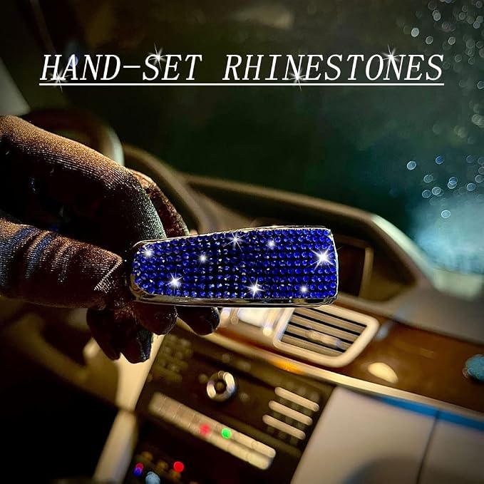 Set of 2 Bling Rhinestone Car Sun Visor Glasses Holders with Anti-Scratch Sponge,Car Decoration for Women Girls,Ticket Card Clip Visor Organizer,Universal Rhinestone Car Accessories (Jewel Blue) - Image 5